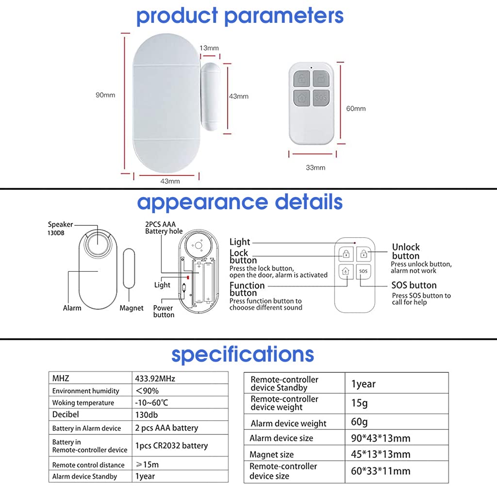 HASTHIP Home Security Window & Door Alarm Bell Sensor Door Window Burglar Alarm 130db,Burglar Alert Sensor with Remote Control,3 Alarm Sounds,Nail Free Installation Home Security System HASTHIP Home Security Window & Door Alarm Bell Sensor Door Window Burglar Alarm 130db,Burglar Alert Sensor with Remote Control,3 Alarm Sounds,Nail Free Installation Home Security System